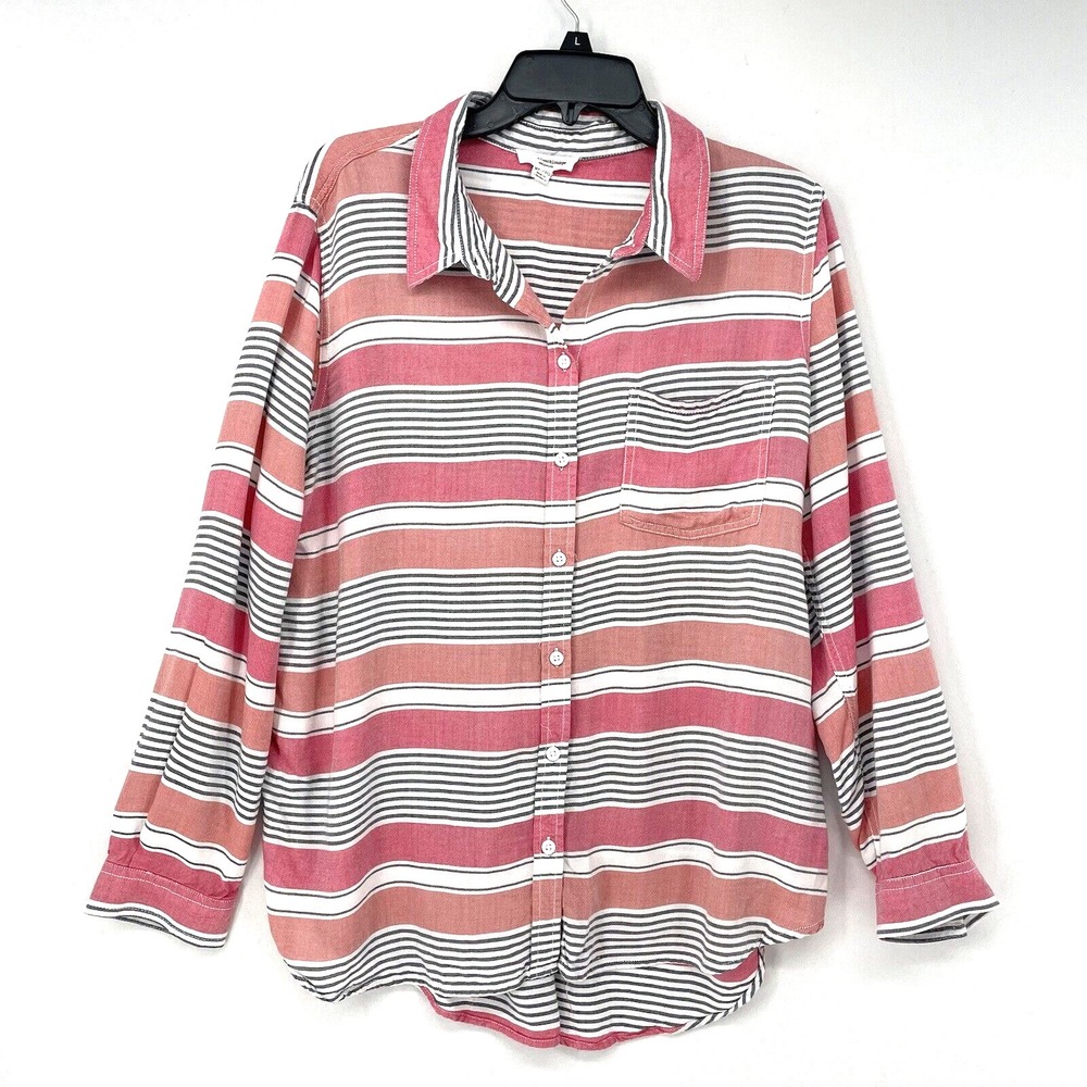 Beach Lunch Lounge Multicolor STRIPED Button Up BLOUSE Shirt Women's Sz XL